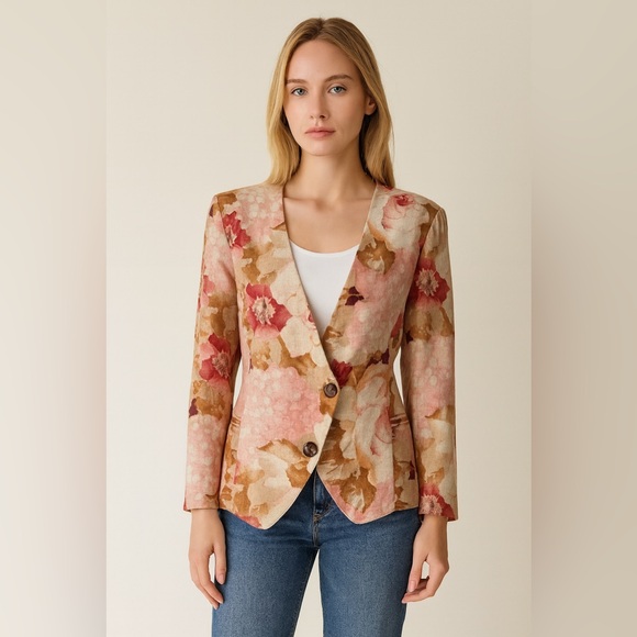 Burberry Jackets & Blazers - Vintage Burberry Burberry’s Floral Cropped Linen Jacket est sz M
